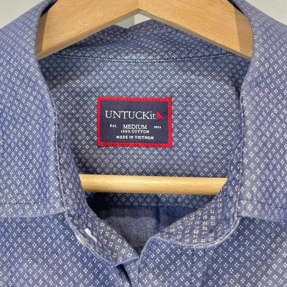 UNTUCKIT Patterned Button Front Long Sleeve Shirt Cotton Blue Size M